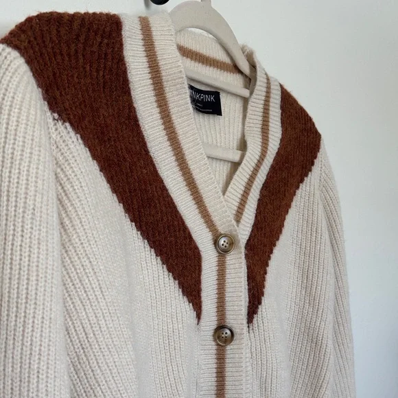 MINKPINK Cream and Brown Cardigan - Picture 2 of 8